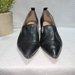 FRANCO SARTO BLACK PUMP WITH WEDGED TORTOISE HEEL LEATHER UPPER WOMENS SIZE 8.5